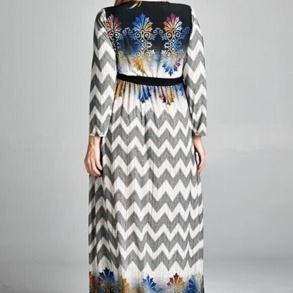 NEW Chevron Abstract Print Maxi Dress Women's Plus Size 1X - Picture 3 of 5